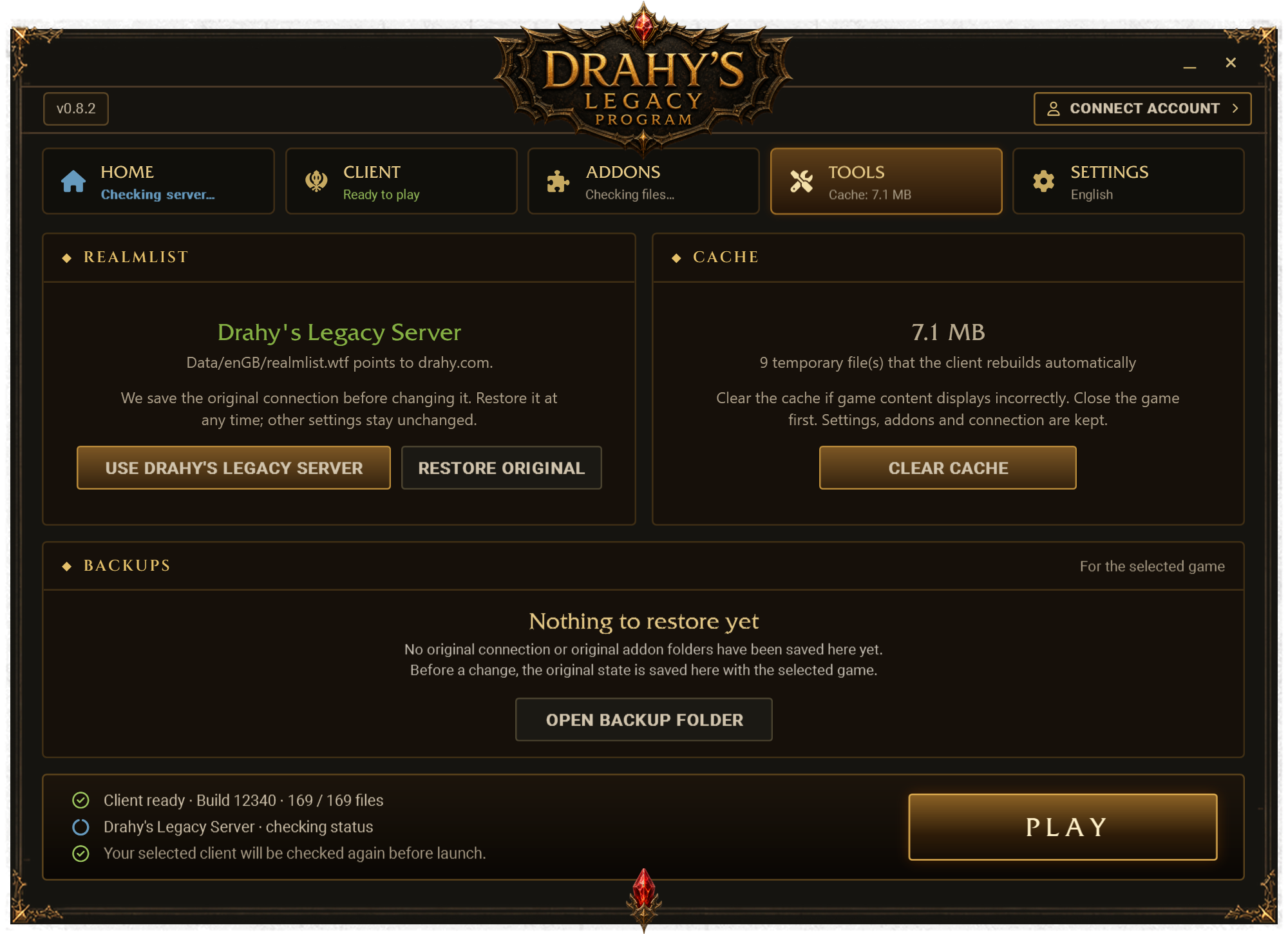 Drahy’s Legacy Program 0.8.2: maintenance tools, cache and backup controls.